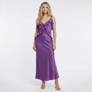 Steve Madden Adalina Maxi Dress Medium Purple Silky Ruffle Formal Wedding Guest
